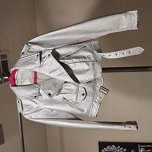 Metallic silver moto jacket
